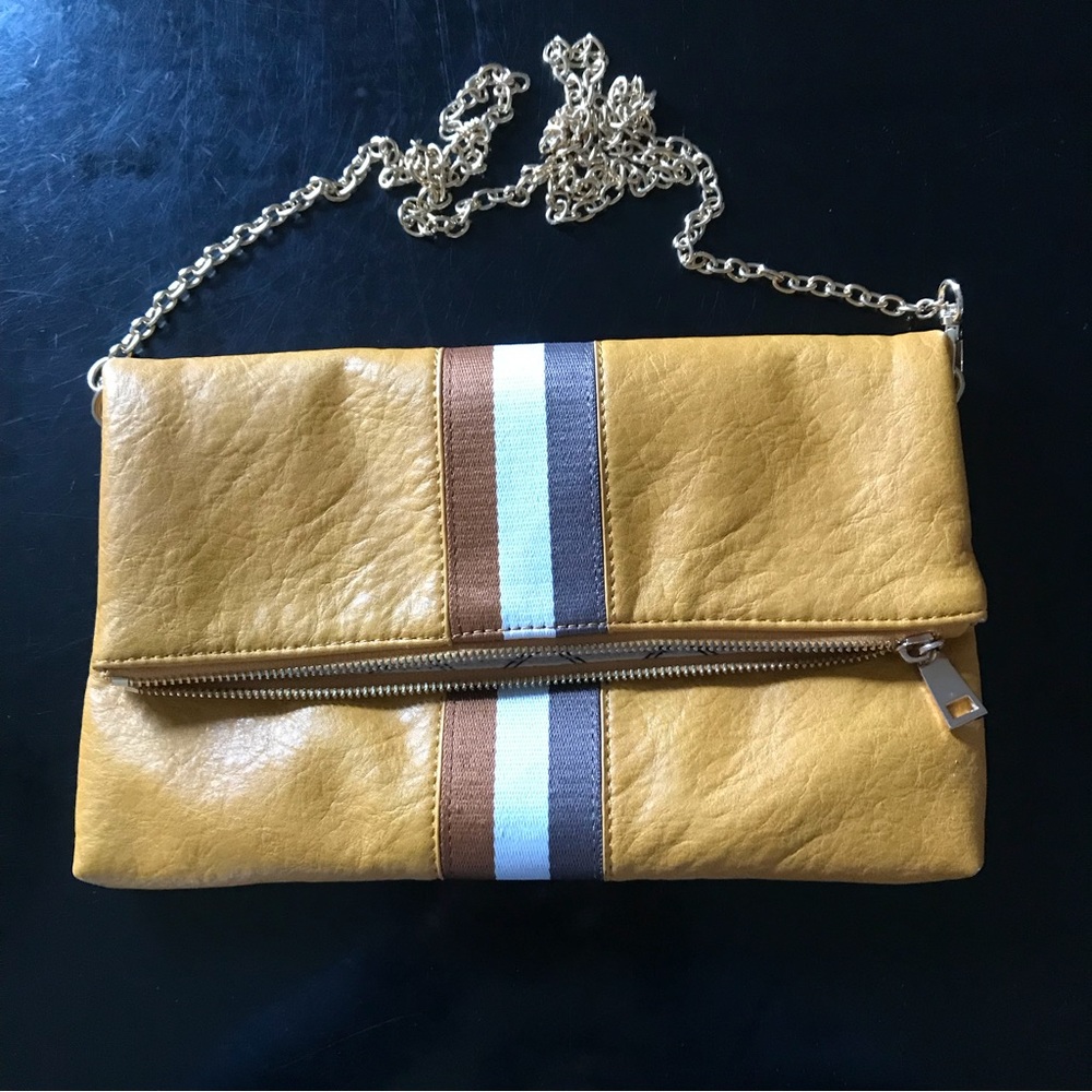 Moda Luxe clutch crossbody handbag yellow soft leather like removable chain bag